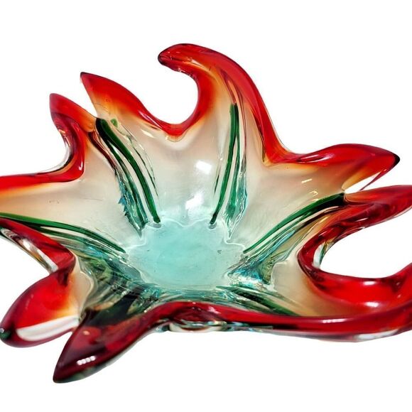 Vintage Large Italian Murano Sommerso Art Glass Sculpted Centerpiece 8" Bowl - Picture 5 of 11